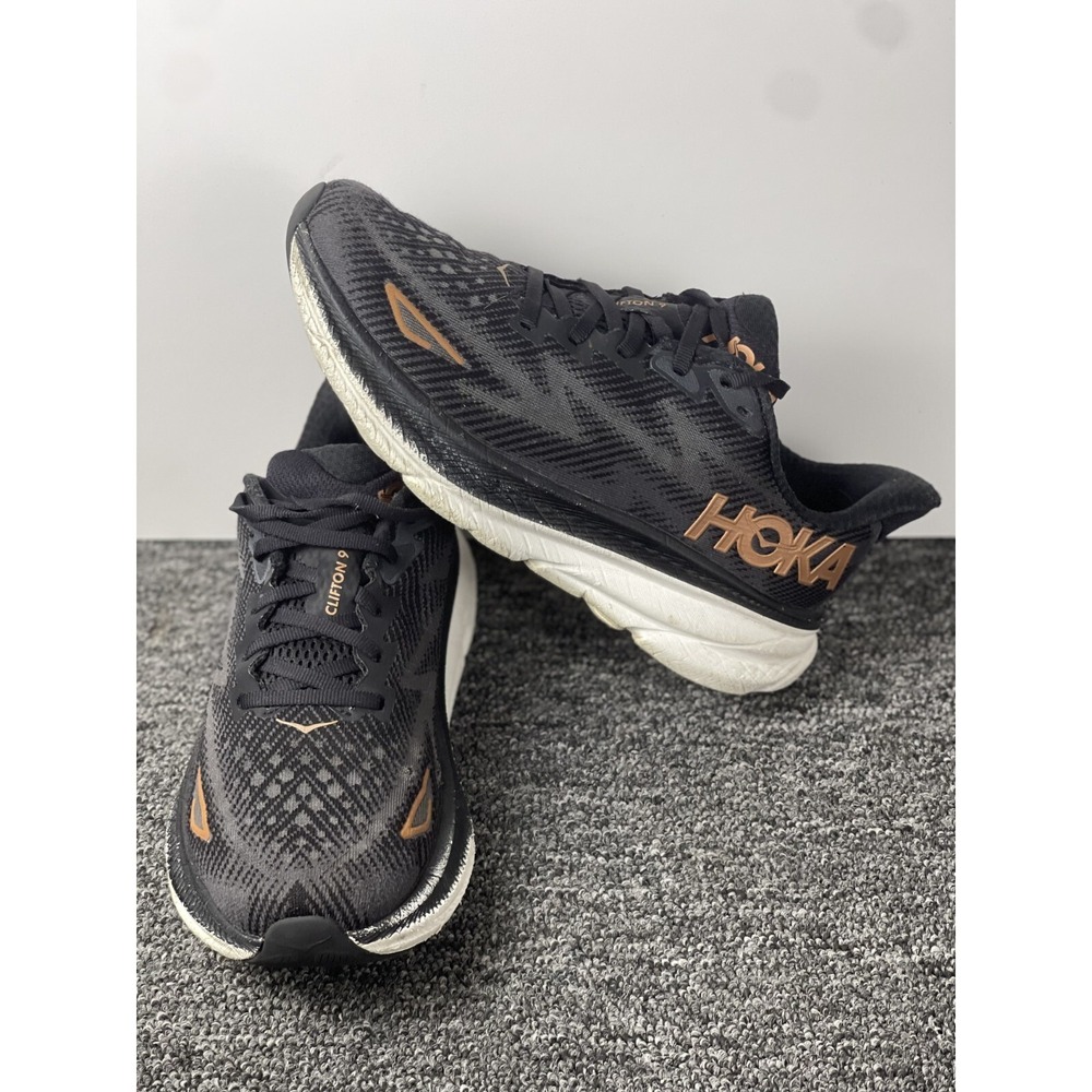 Hoka One One Clifton 9 Black Copper Running Shoes Sneakers Women's Size 6.5 B
